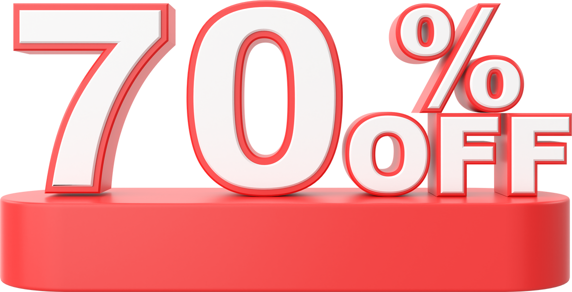 3D seventy percent off. 70% off. 70% sale.